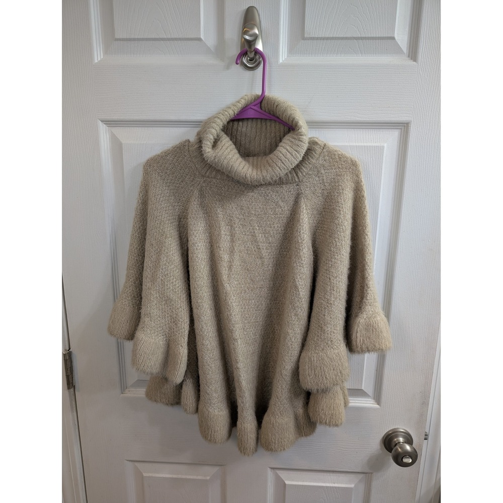 Anthropologie Poncho Sweater Women Beige  Turtleneck Ruffle Sleeve - Size OS‎